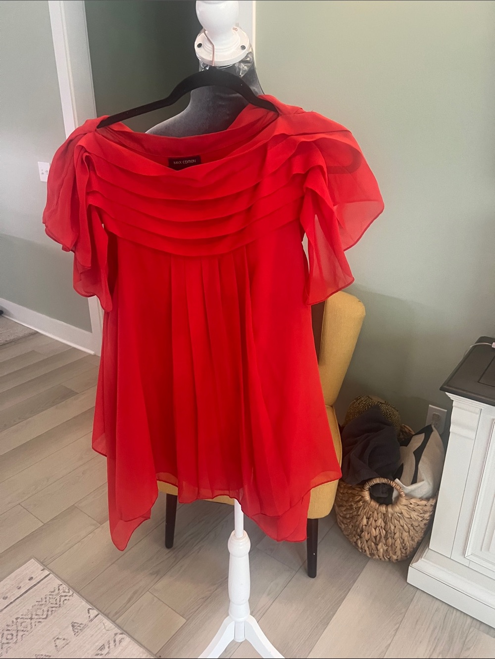Max Studio orange Layered Chiffon Flutter Sleeve Top